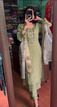 New Indian Design Readymade Rayon Cotton Three-Piece Set with Embroidery