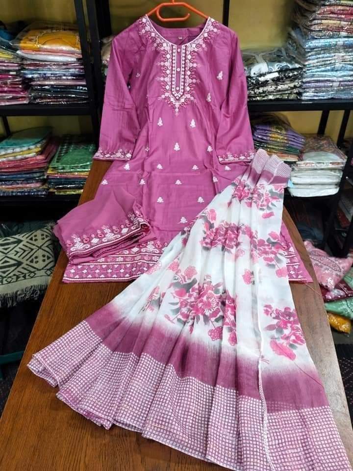 New Indian Design Readymade Rayon Cotton Three-Piece Set with Embroidery