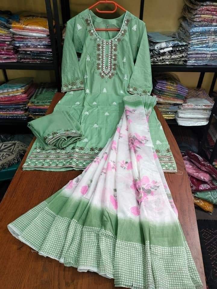 New Indian Design Readymade Rayon Cotton Three-Piece Set with Embroidery