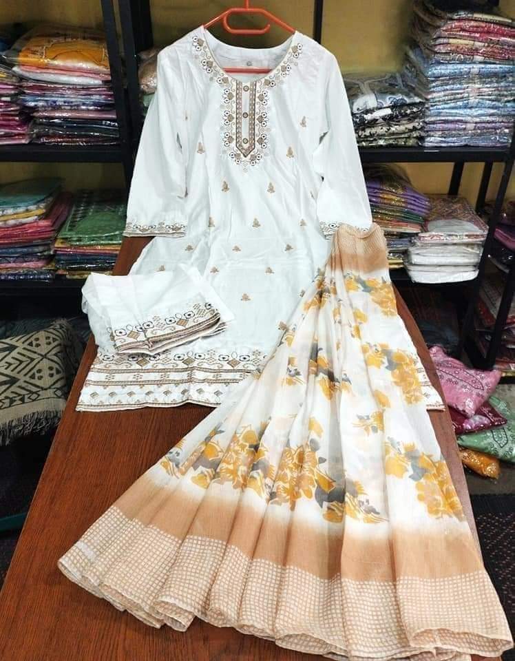 New Indian Design Readymade Rayon Cotton Three-Piece Set with Embroidery