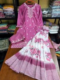 New Indian Design Readymade Rayon Cotton Three-Piece Set with Embroidery