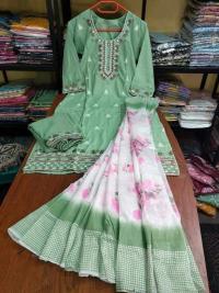 New Indian Design Readymade Rayon Cotton Three-Piece Set with Embroidery