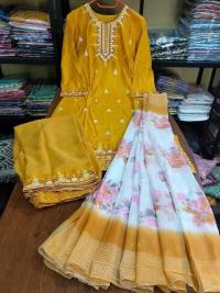 New Indian Design Readymade Rayon Cotton Three-Piece Set with Embroidery