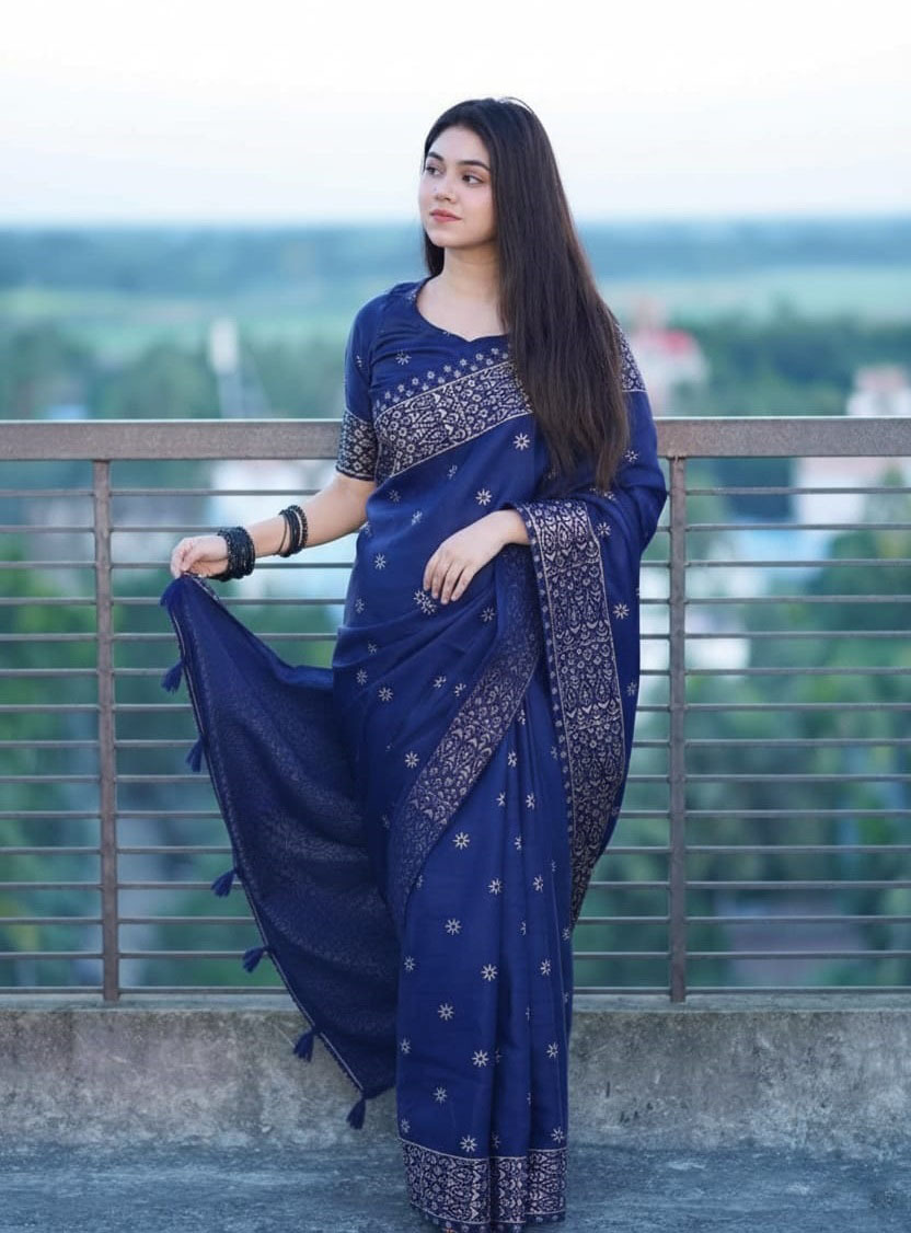 Premium Japani Silk Sharee with Skin Print and Matching Blouse Piece