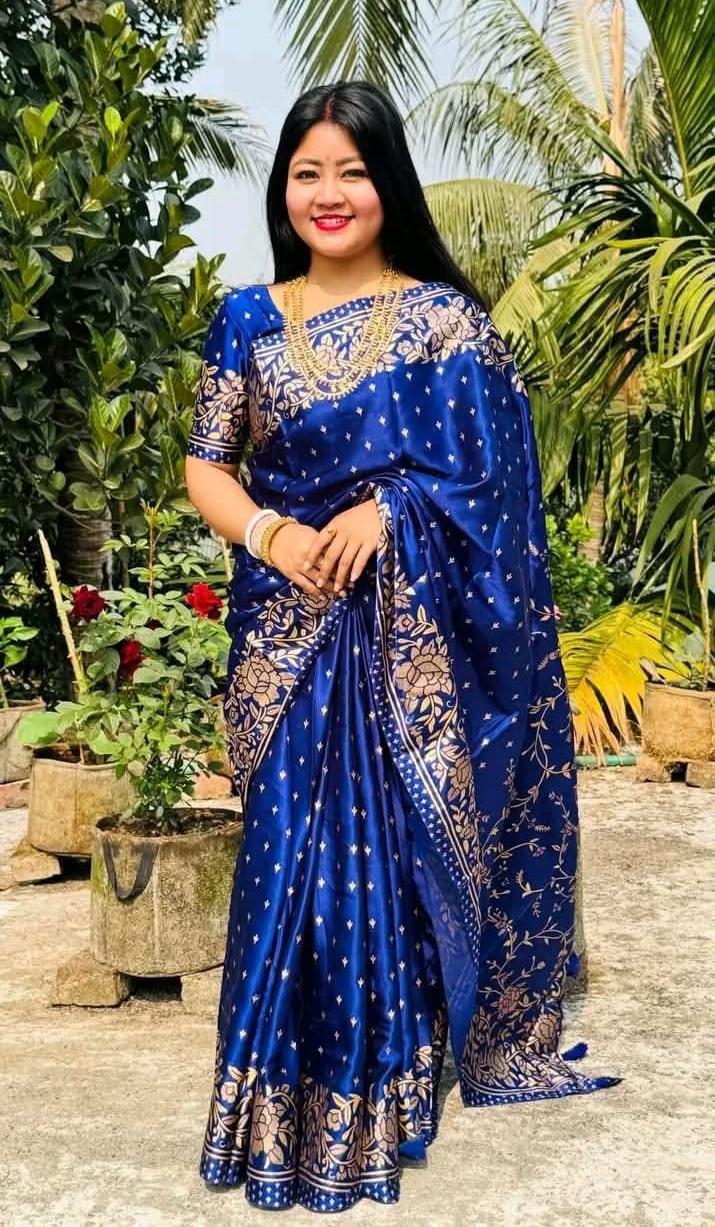 Premium Japani Silk Sharee with Skin Print and Matching Blouse Piece