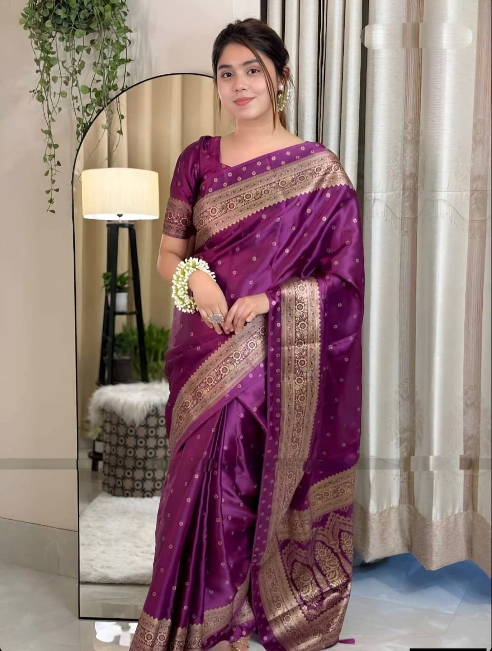 Premium Japani Silk Sharee with Skin Print and Matching Blouse Piece