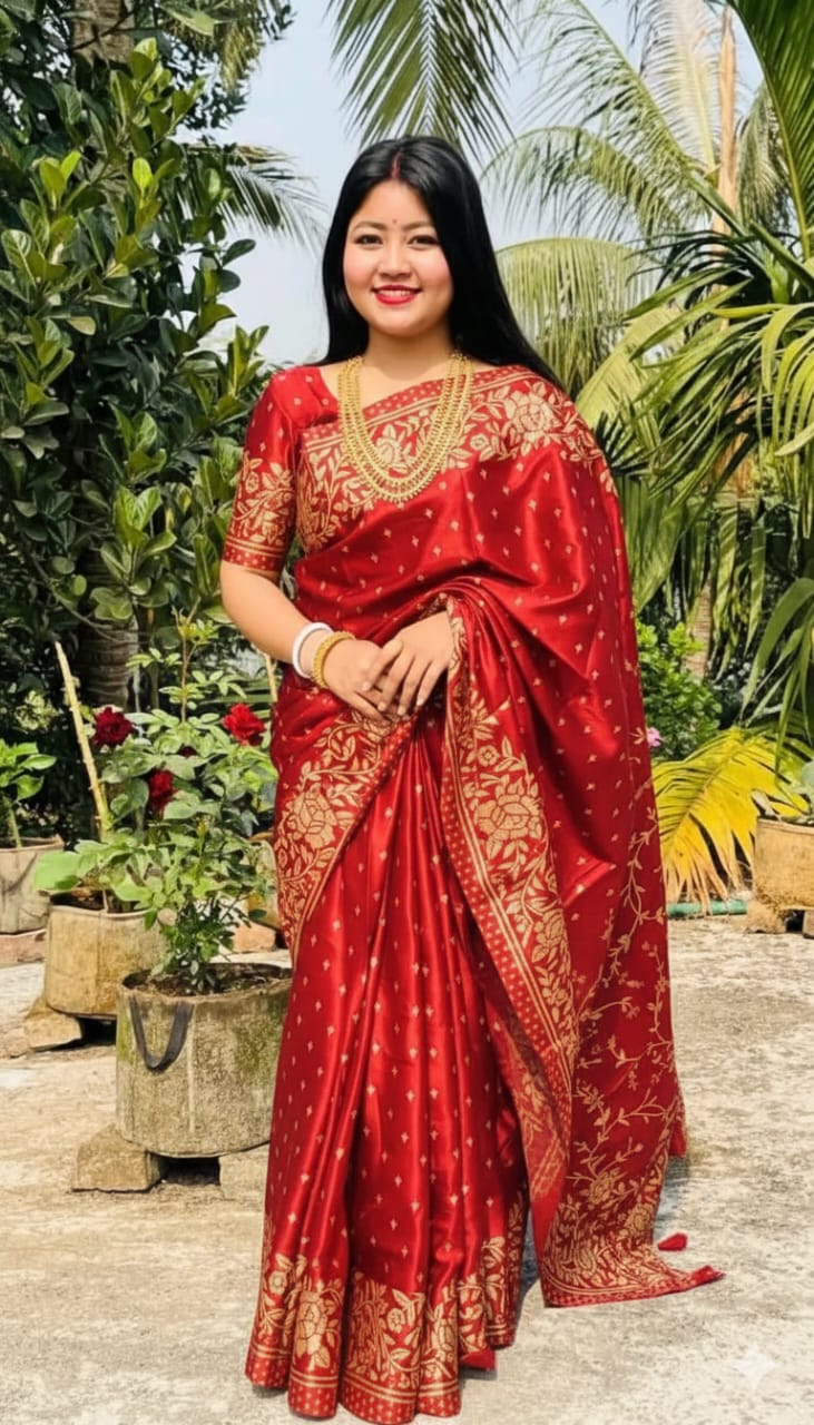 Premium Japani Silk Sharee with Skin Print and Matching Blouse Piece