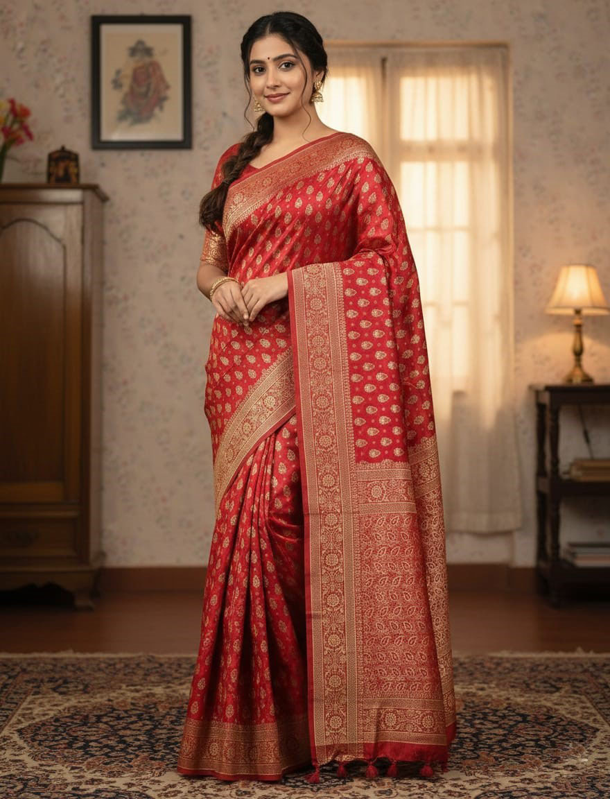 Premium Japani Silk Sharee with Skin Print and Matching Blouse Piece