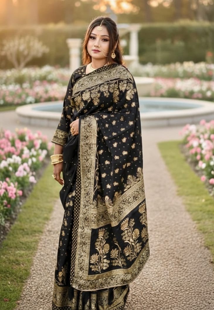 Premium Japani Silk Sharee with Skin Print and Matching Blouse Piece