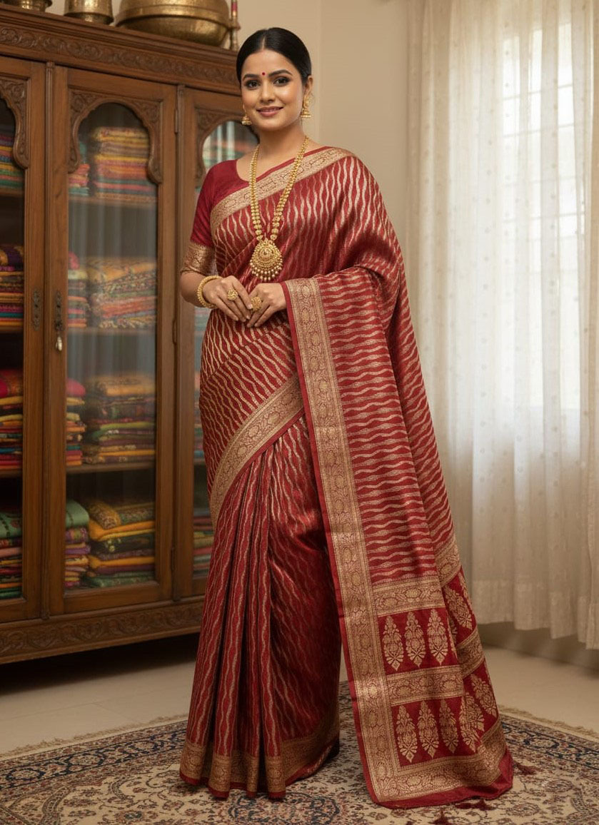 Premium Japani Silk Sharee with Skin Print and Matching Blouse Piece