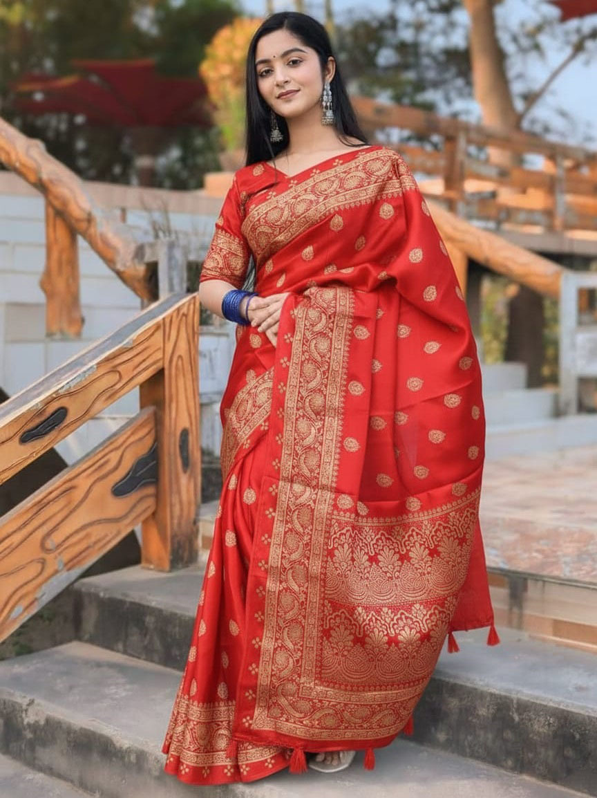 Premium Japani Silk Sharee with Skin Print and Matching Blouse Piece