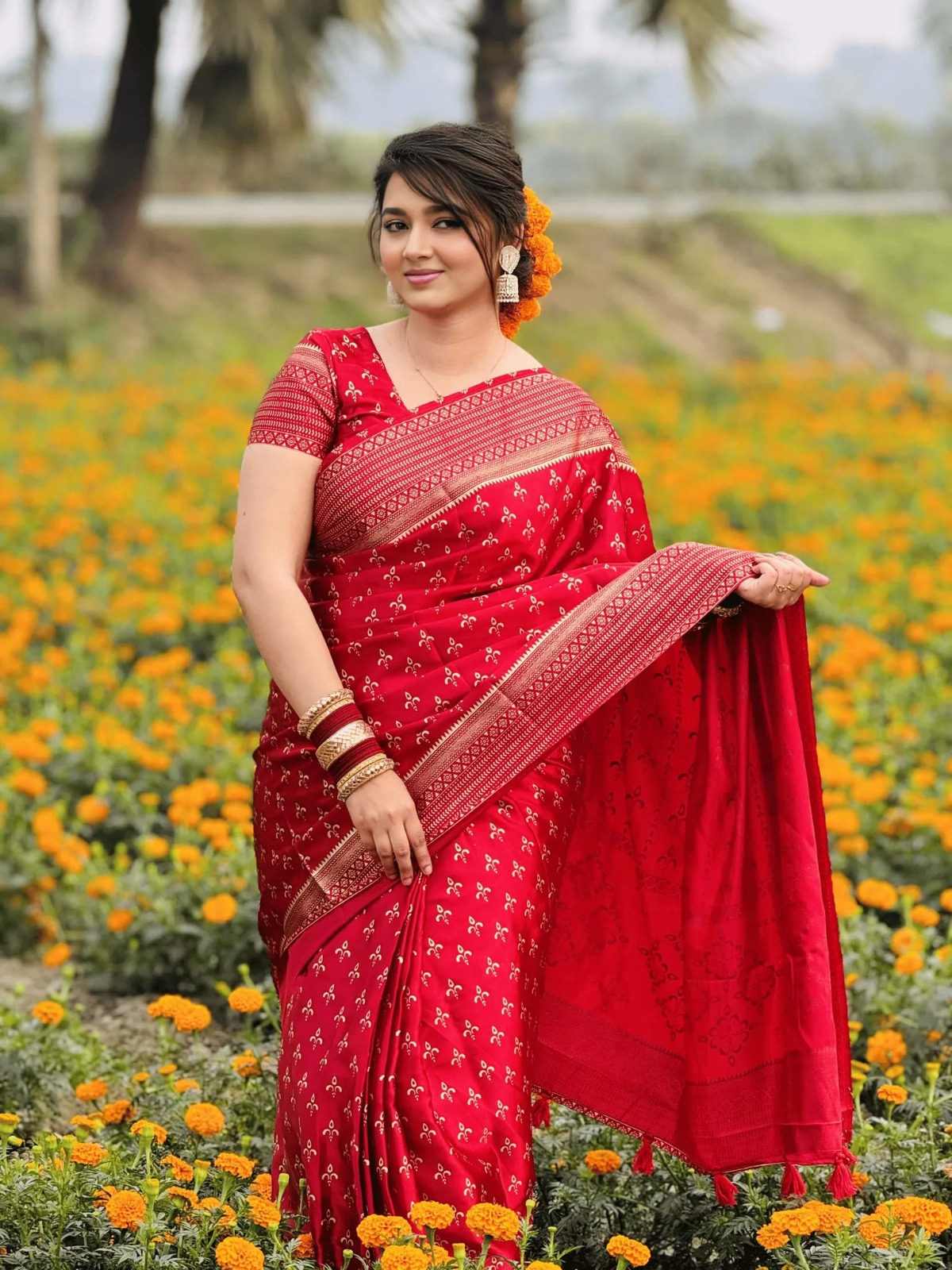 Premium Japani Silk Sharee with Skin Print and Matching Blouse Piece