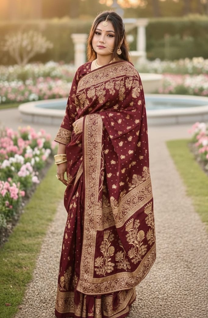 Premium Japani Silk Sharee with Skin Print and Matching Blouse Piece