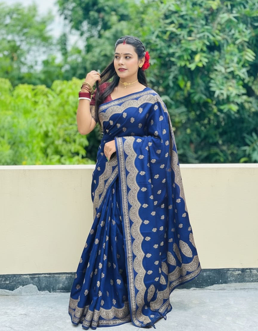 Premium Japani Silk Sharee with Skin Print and Matching Blouse Piece