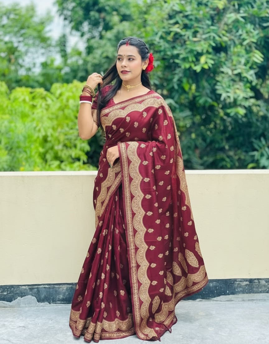 Premium Japani Silk Sharee with Skin Print and Matching Blouse Piece