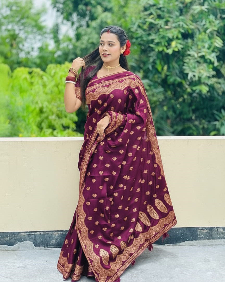 Premium Japani Silk Sharee with Skin Print and Matching Blouse Piece