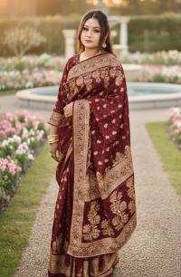 Premium Japani Silk Sharee with Skin Print and Matching Blouse Piece