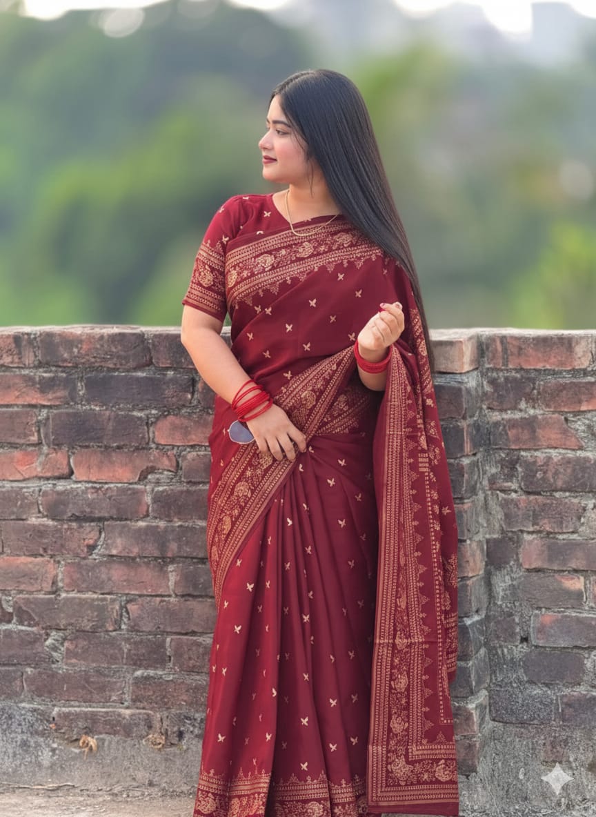 Premium Japani Silk Sharee with Skin Print and Matching Blouse Piece