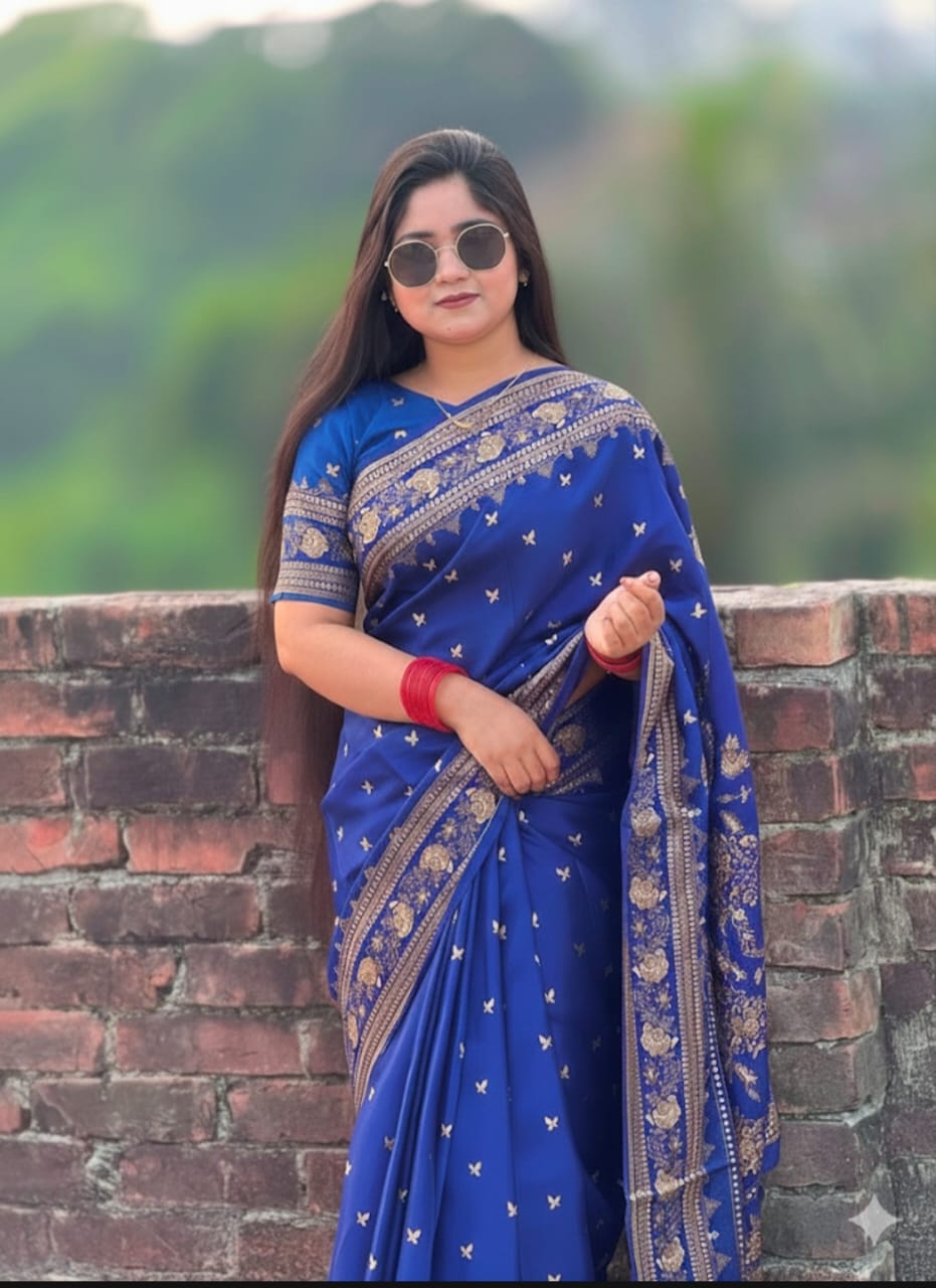 Premium Japani Silk Sharee with Skin Print and Matching Blouse Piece