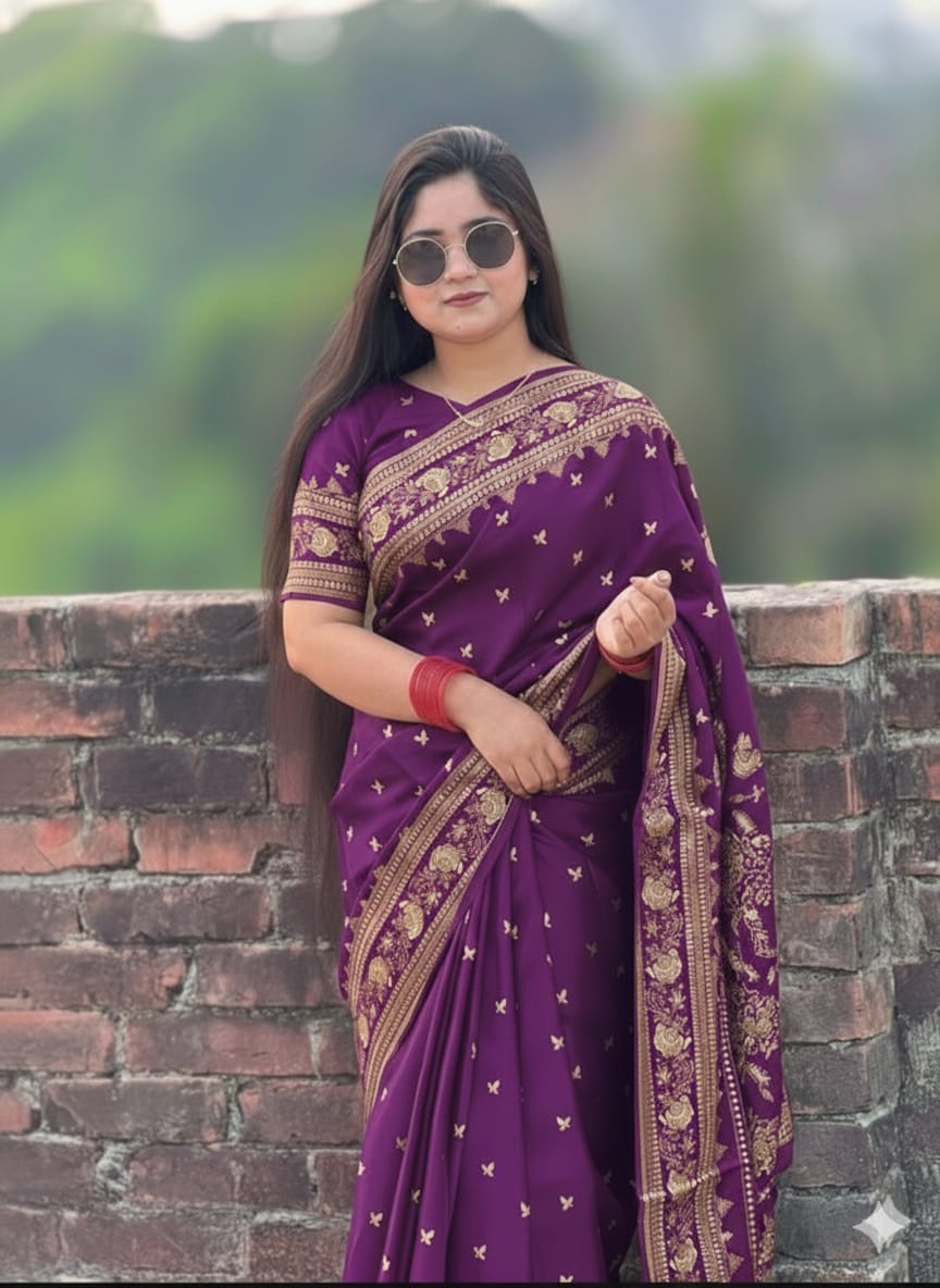 Premium Japani Silk Sharee with Skin Print and Matching Blouse Piece