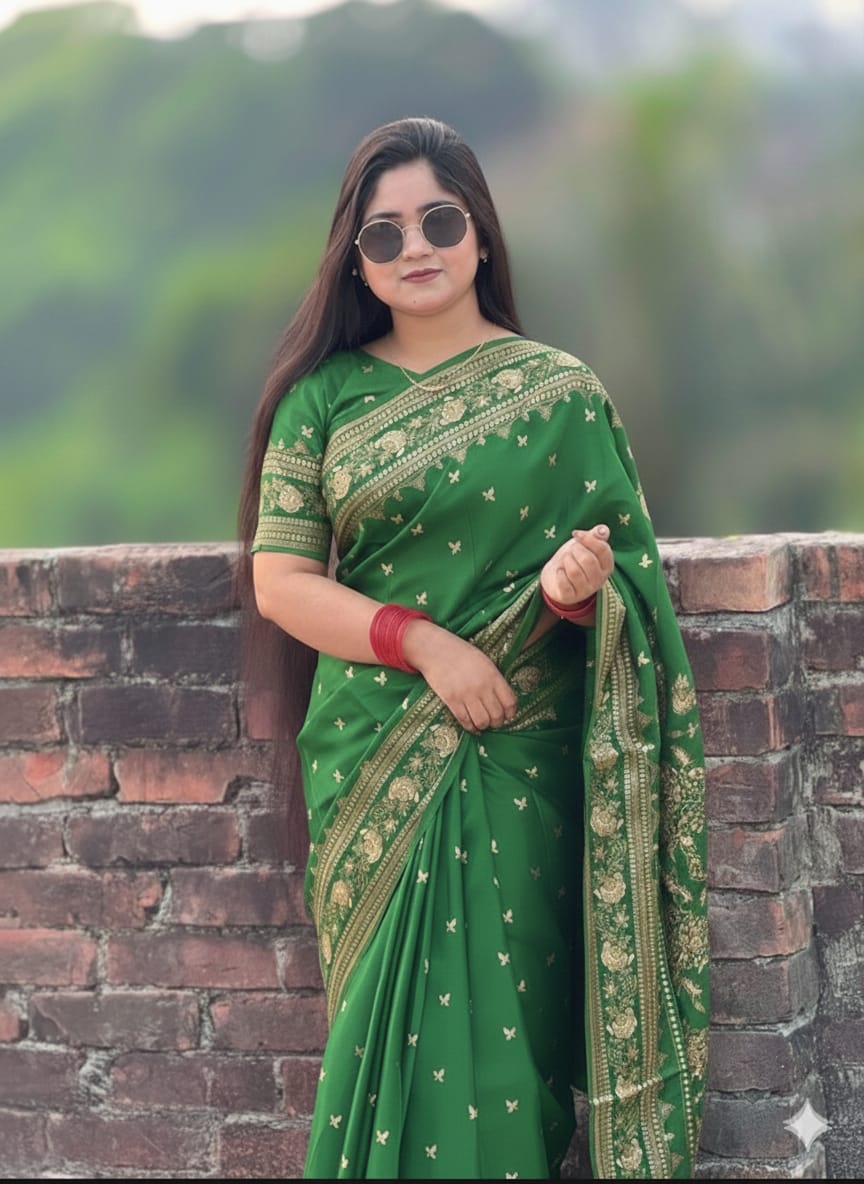 Premium Japani Silk Sharee with Skin Print and Matching Blouse Piece