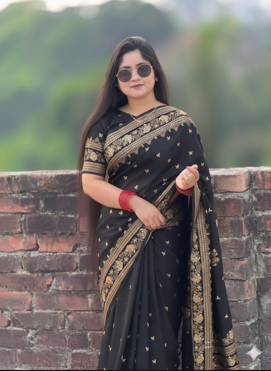 Premium Japani Silk Sharee with Skin Print and Matching Blouse Piece