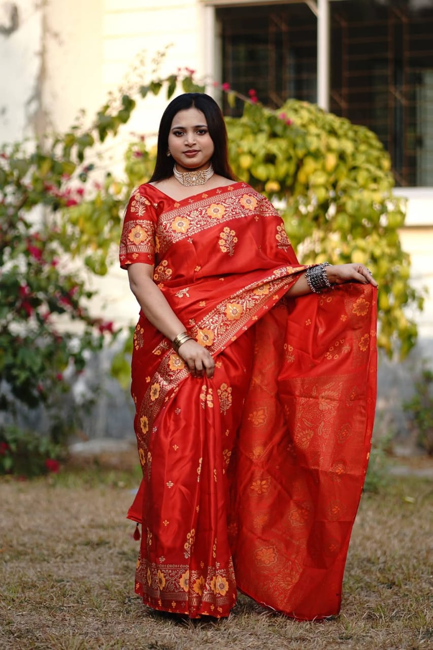 Premium Japani Silk Sharee with Skin Print and Matching Blouse Piece