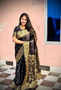 Premium Japani Silk Sharee with Skin Print and Matching Blouse Piece