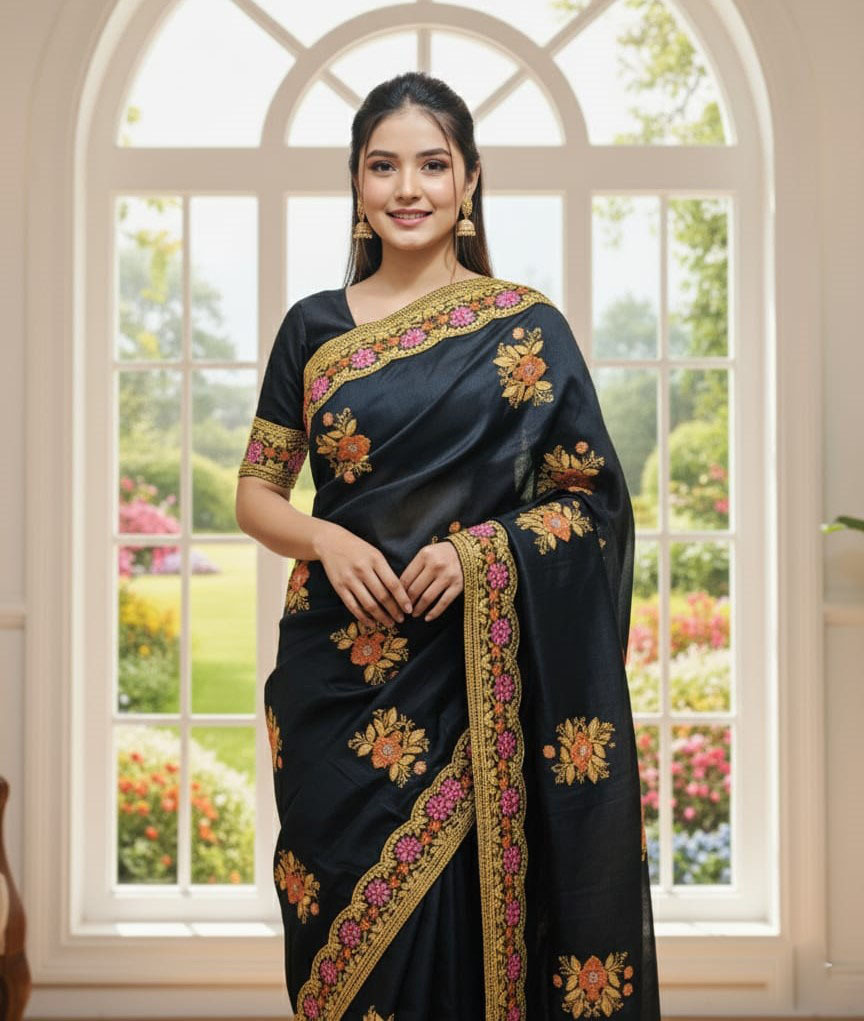 Premium Embroidery Semi Moslin Sharee ⭐⭐⭐⭐