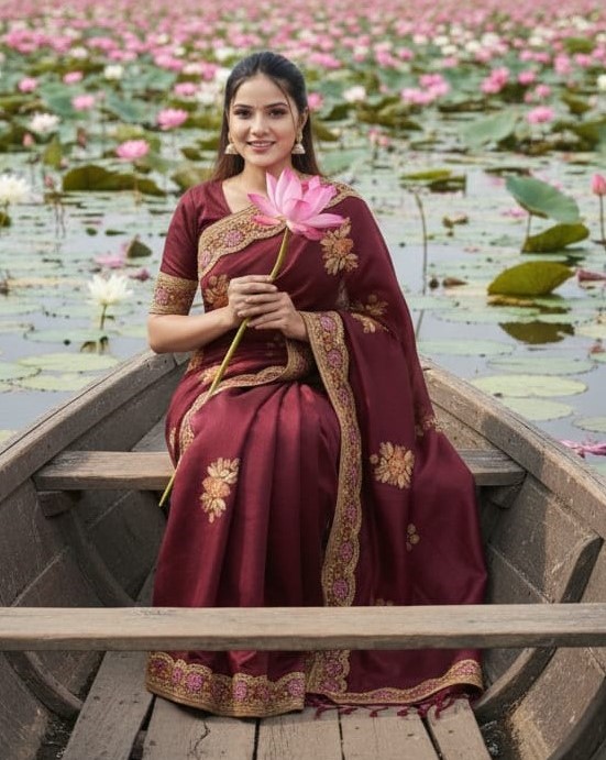 Premium Embroidery Semi Moslin Sharee ⭐⭐⭐⭐