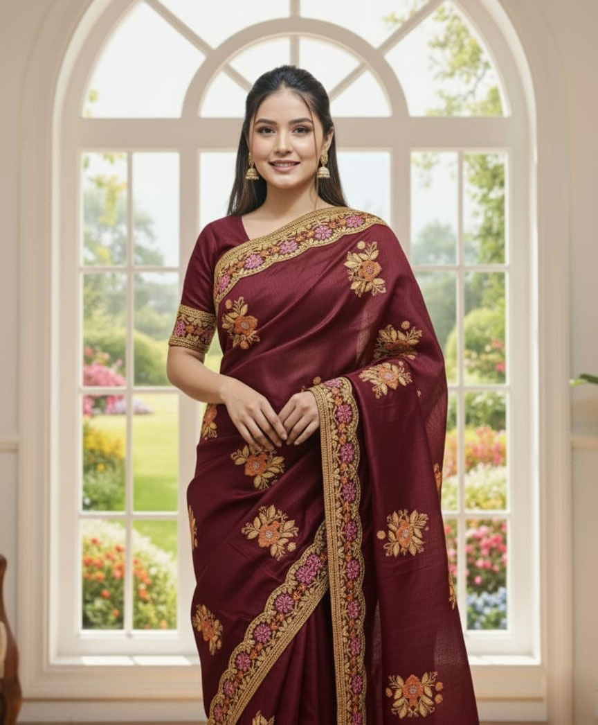 Premium Embroidery Semi Moslin Sharee 02