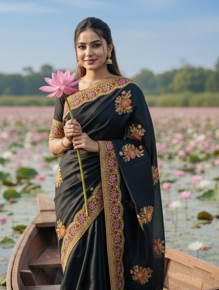 Premium Embroidery Semi Moslin Sharee ⭐⭐⭐⭐