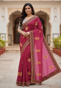 Premium Embroidery Semi Moslin Sharee with Sequence Work