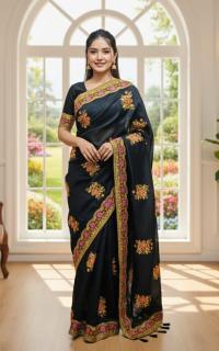 Premium Embroidery Semi Moslin Sharee with Sequence Work