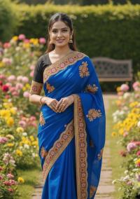 Premium Embroidery Semi Moslin Sharee with Sequence Work