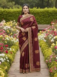 Premium Embroidery Semi Moslin Sharee with Sequence Work