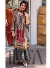 Premium Digital Printed Readymade Three Piece with Lace Work Detail