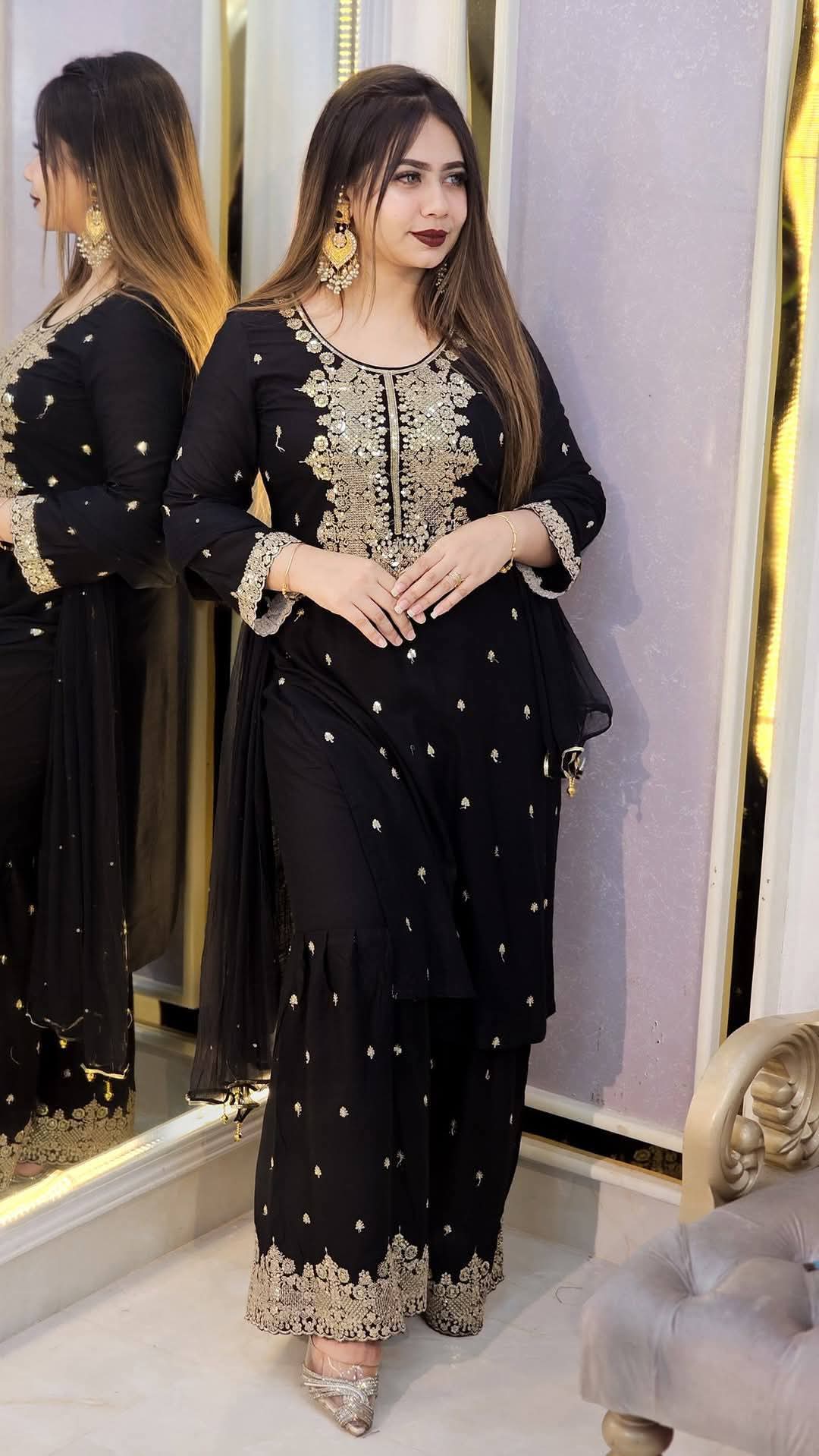 Premium AC Cotton Garara Three Piece with Embroidery & Sequence Work