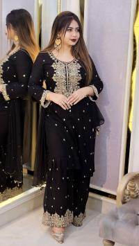 Premium AC Cotton Garara Three Piece with Embroidery & Sequence Work