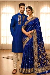 Premium Japani Silk Saree & Dhupian Silk Panjabi Couple Set