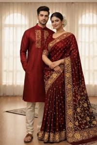 Premium Japani Silk Saree & Dhupian Silk Panjabi Couple Set