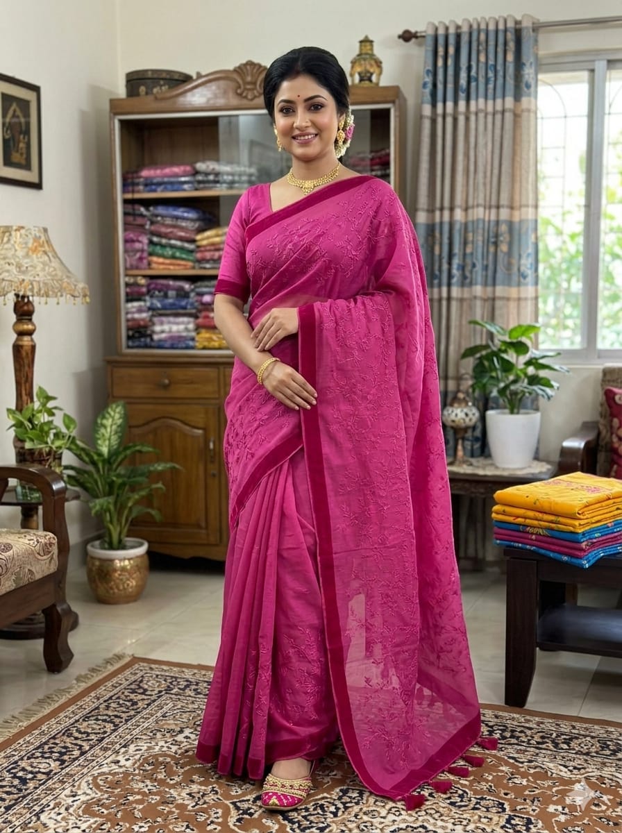 Premium Half Silk Sharee with Full Embroidery Work