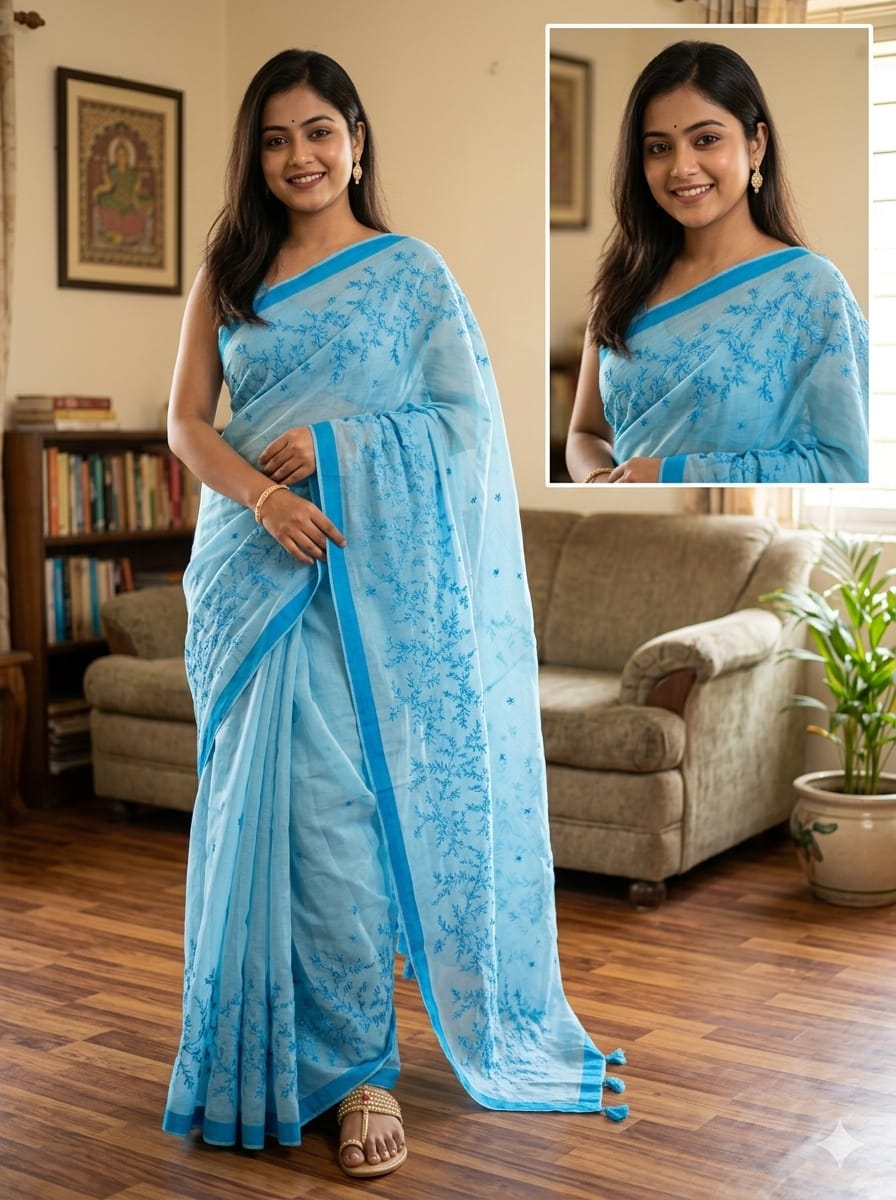 Premium Half Silk Sharee with Full Embroidery Work