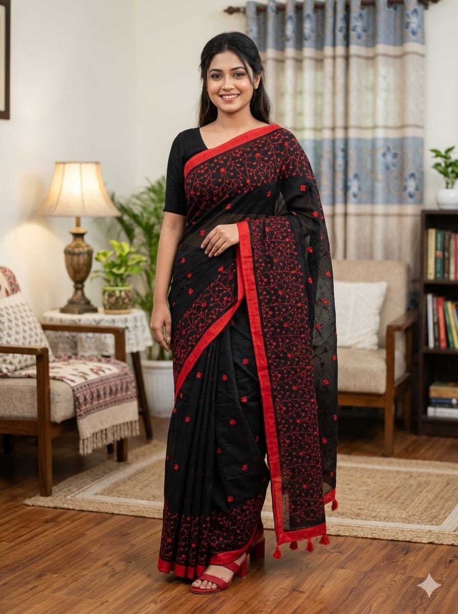 Premium Half Silk Sharee with Full Embroidery Work