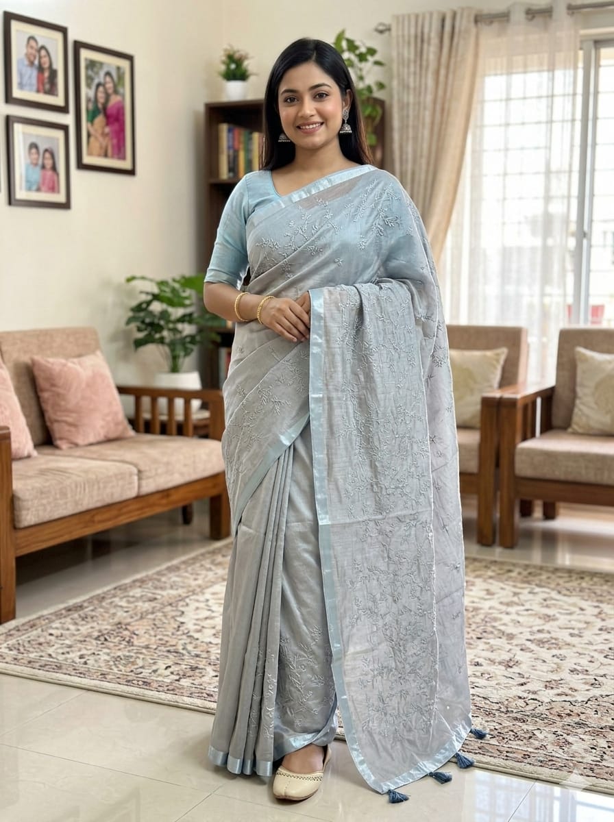 Premium Half Silk Sharee with Full Embroidery Work