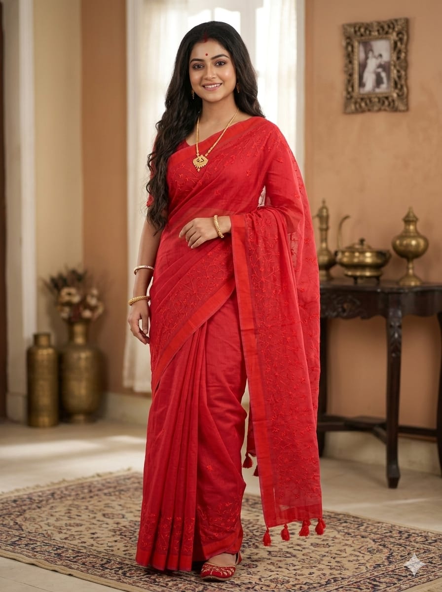 Premium Half Silk Sharee with Full Embroidery Work