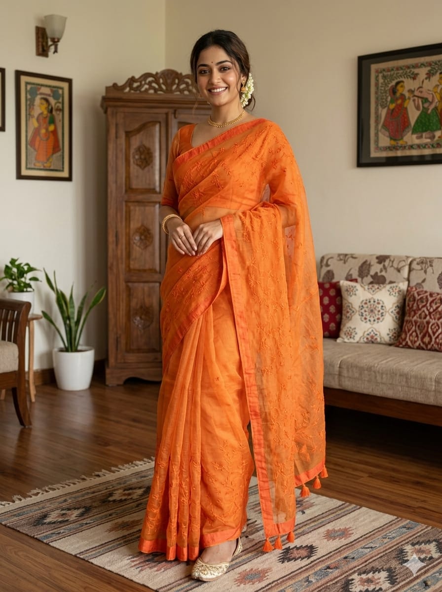 Premium Half Silk Sharee with Full Embroidery Work