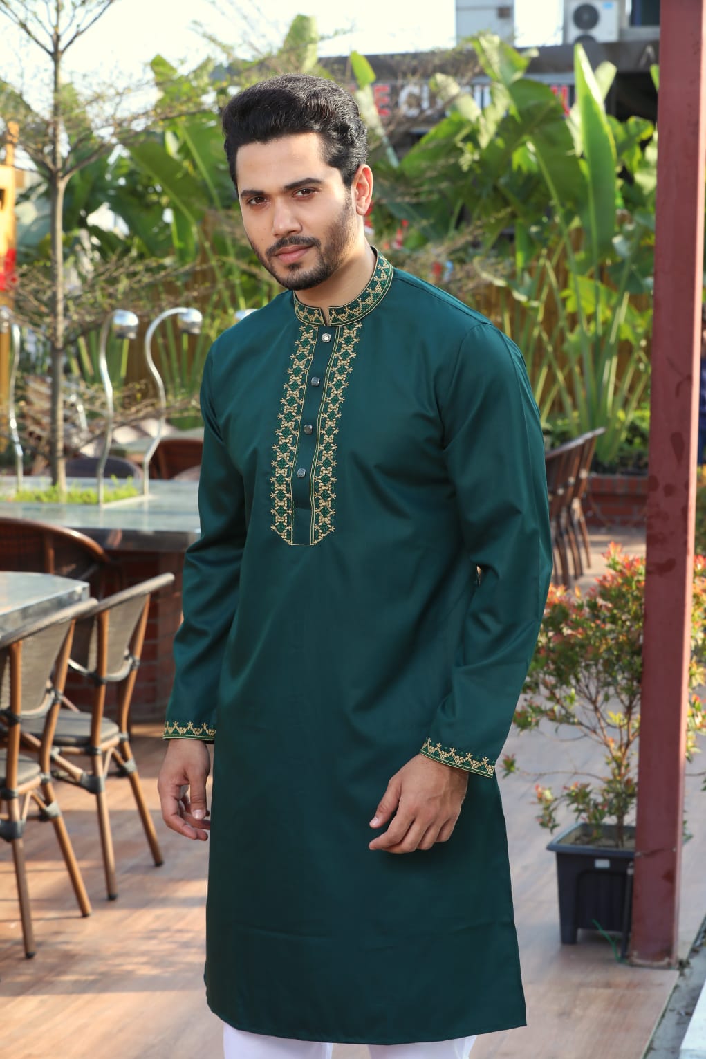 Original La-Italian Luxury Cotton Panjabi with Complex Embroidery & Box