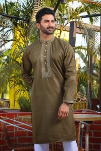 Original La-Italian Luxury Cotton Panjabi with Complex Embroidery & Box