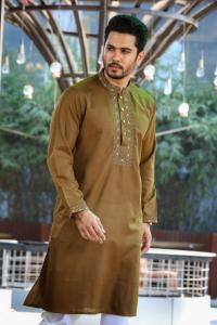 Original La-Italian Luxury Cotton Panjabi with Complex Embroidery & Box